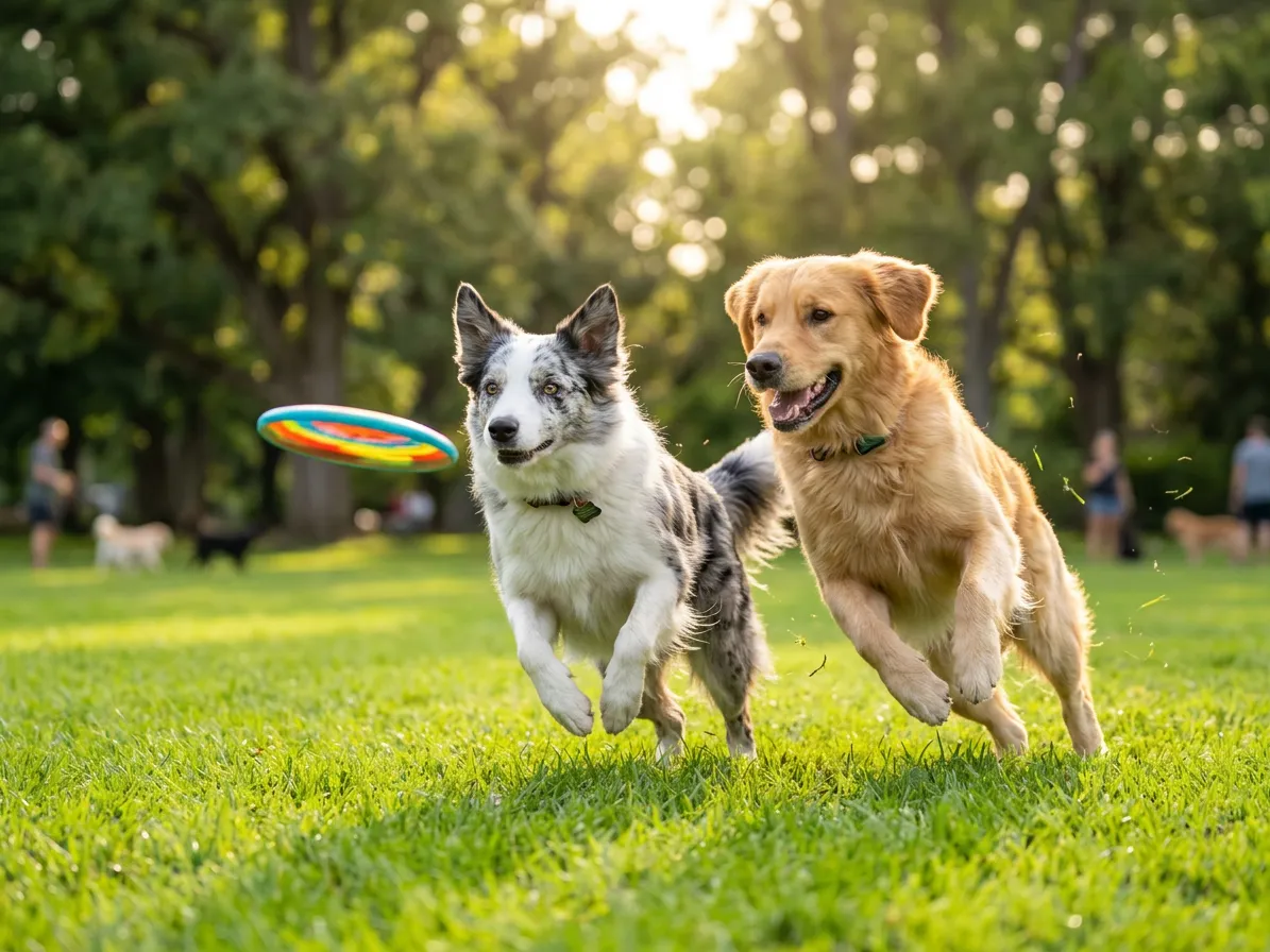 Chiens jouant ensemble
