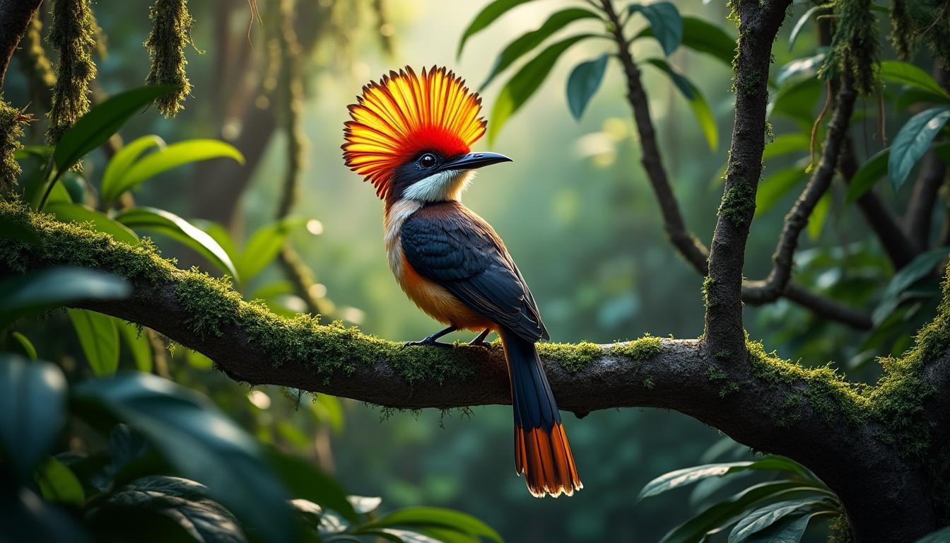 découvrez le moucherolle royal, un oiseau fascinant et coloré, véritable joyau de la biodiversité amazonienne, au cœur de la forêt tropicale.