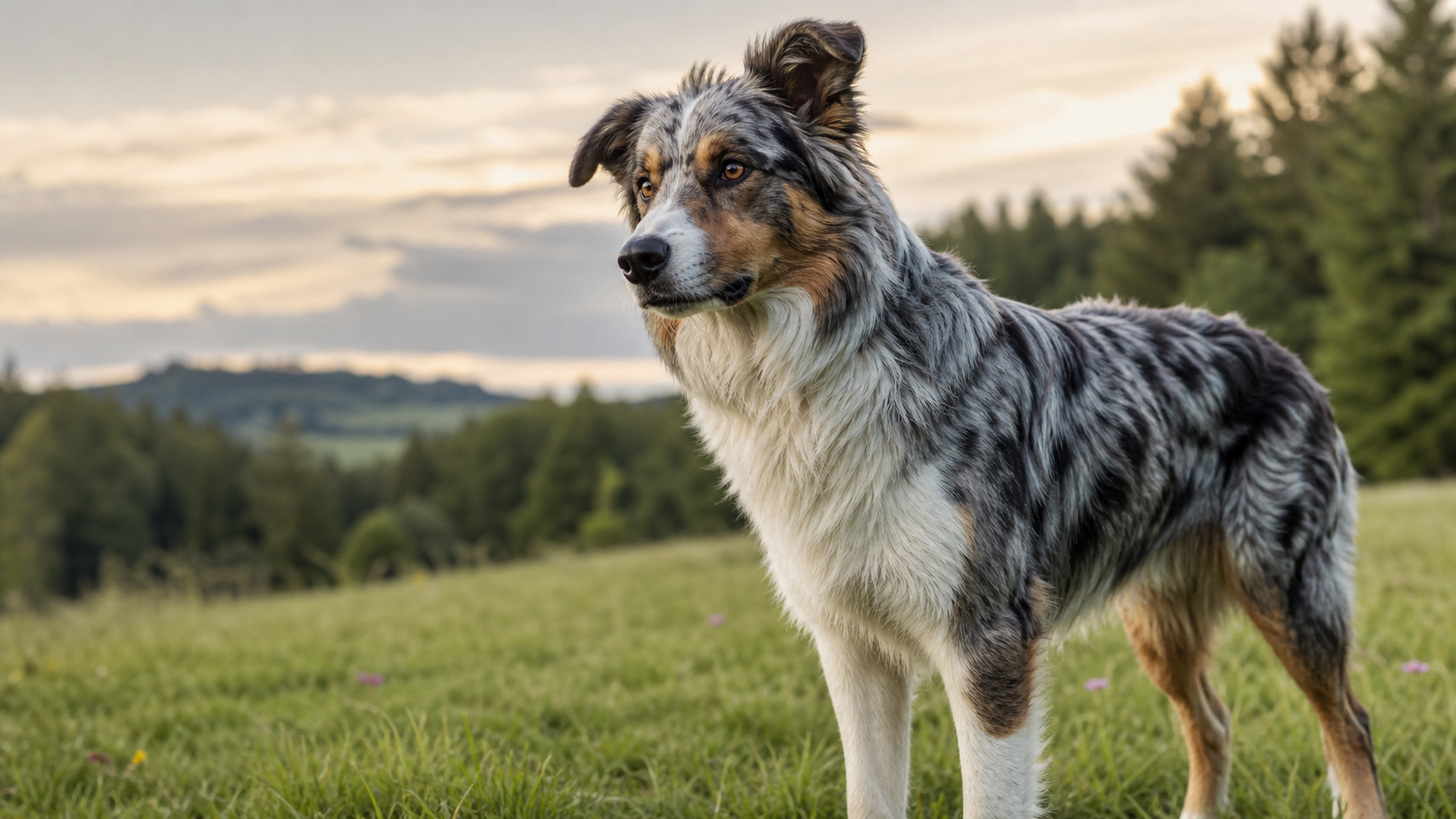 Border Collie croisé Berger Australien dans une prairie