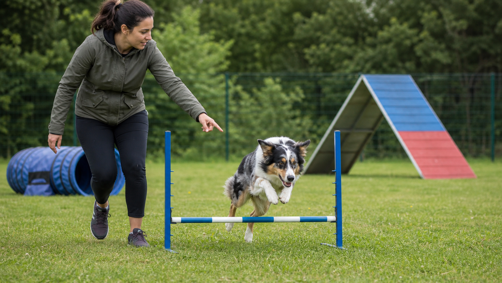 Border Aussie pendant un exercice d’agility