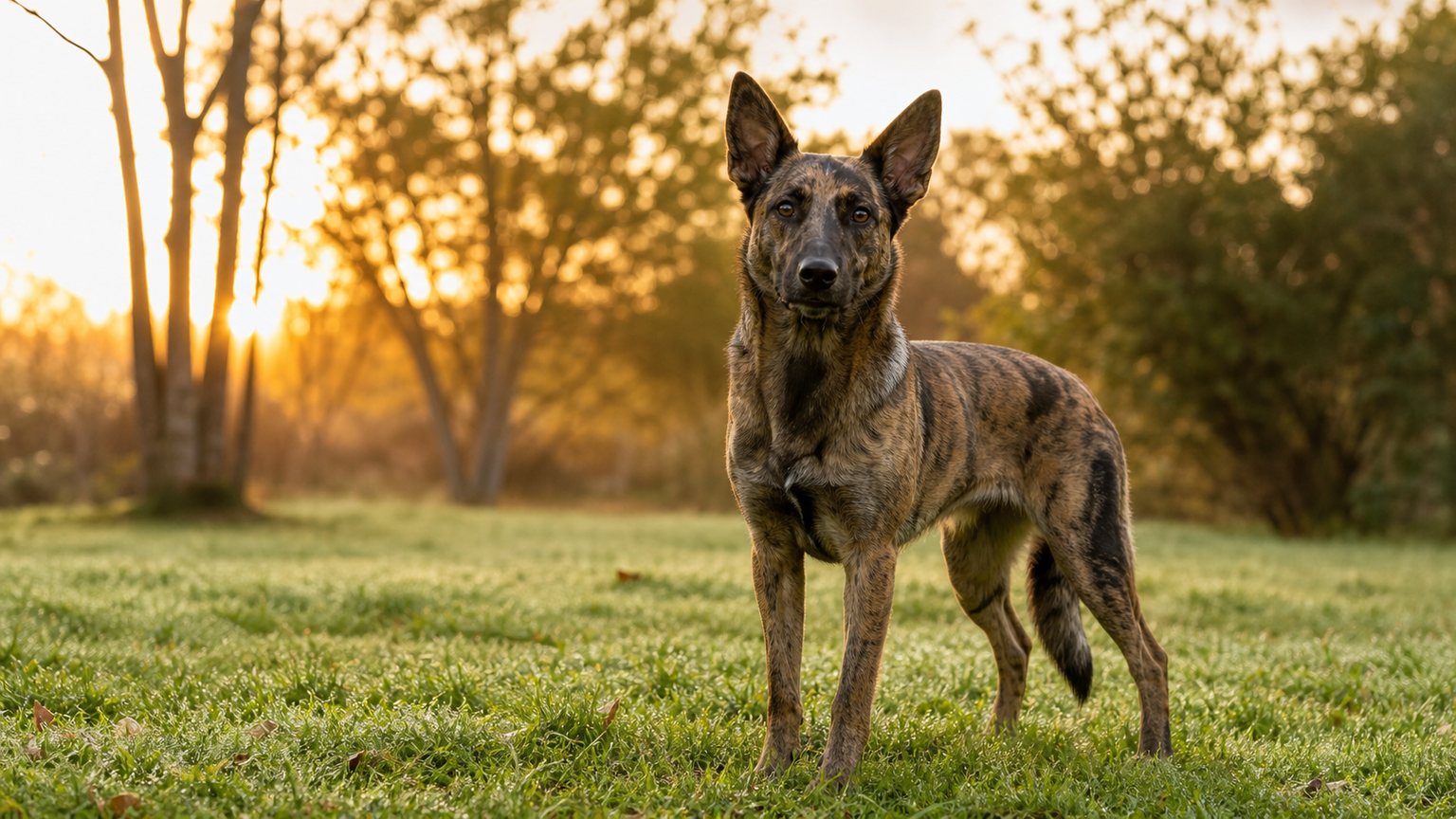 Malinois croisé Berger Australien attentif dans un parc