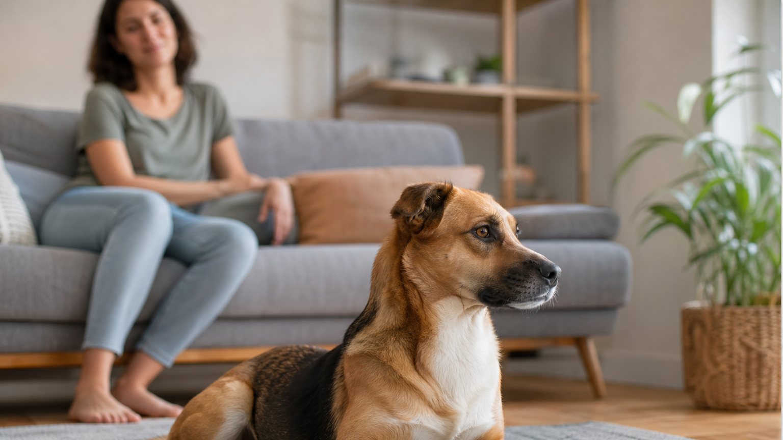 Chien attentif observé calmement dans un intérieur