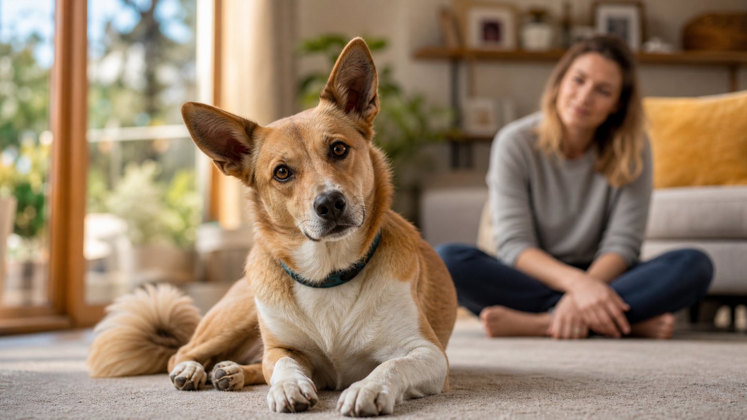 Chien attentif observé par sa propriétaire pour comprendre son langage corporel