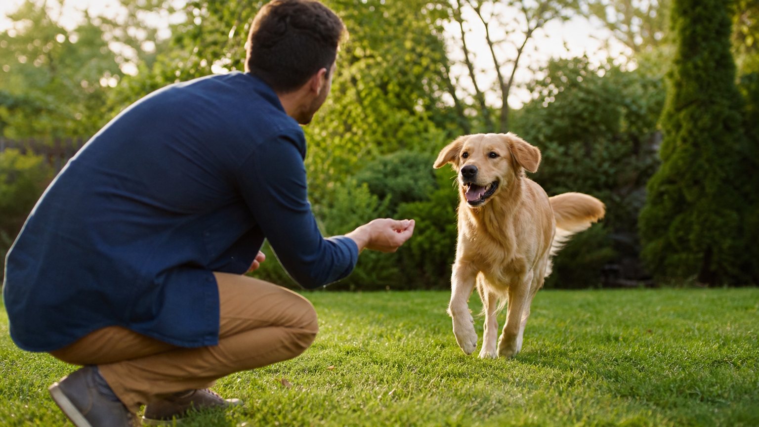 Chien récompensé après être revenu au rappel