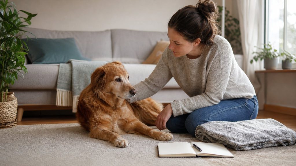 Propriétaire observant son chien pour suivre ses symptômes