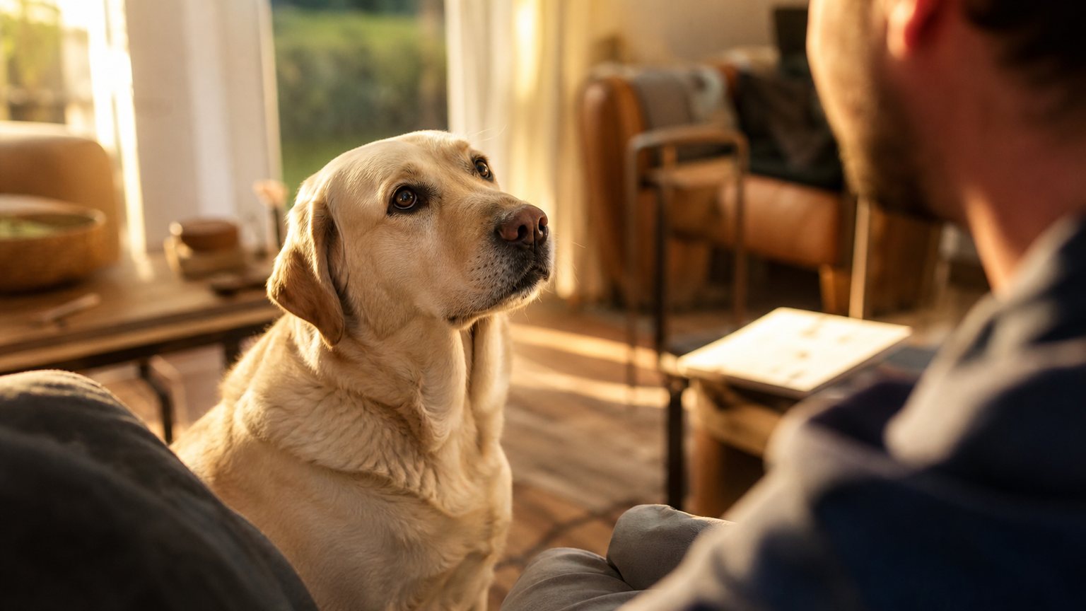 Chien qui fixe son maître : affection, demande ou tension ?