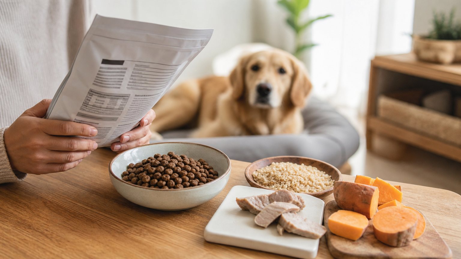 Comparaison de la composition de croquettes pour chien sensible