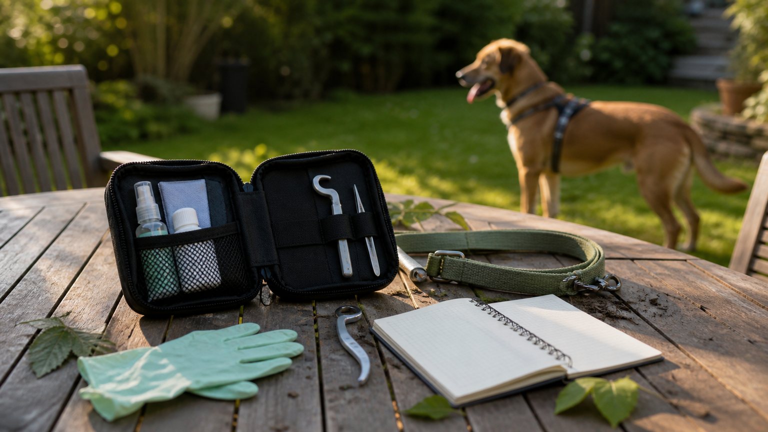 Kit anti-tiques pour chien avec tire-tique et carnet de surveillance après promenade