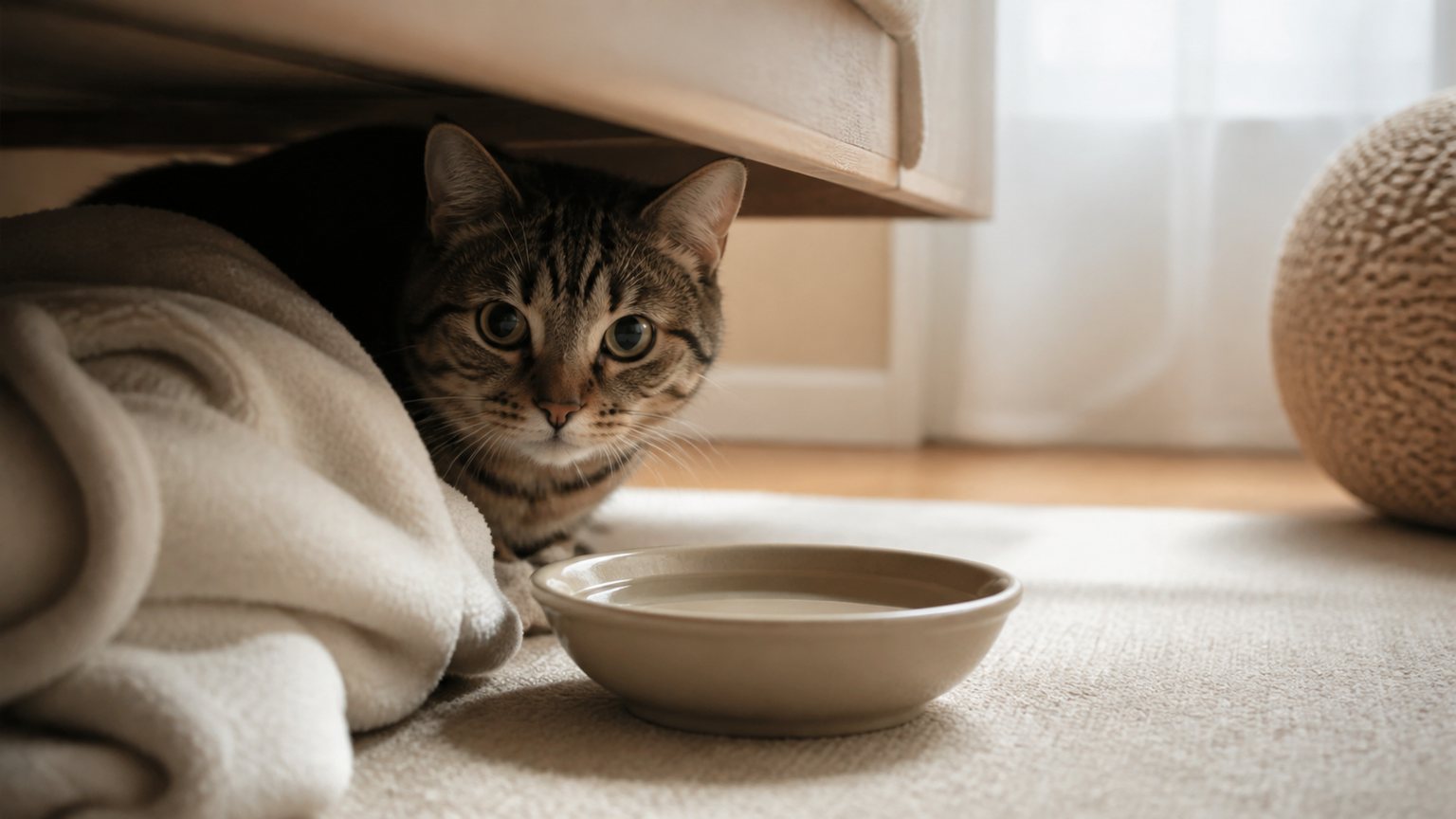 Chat installé dans une cachette confortable près de ses ressources