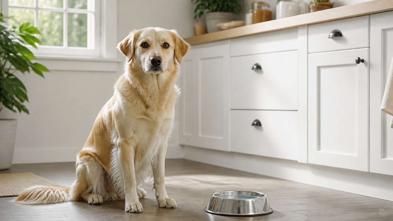 Chien calme surveillé après un vomissement jaune