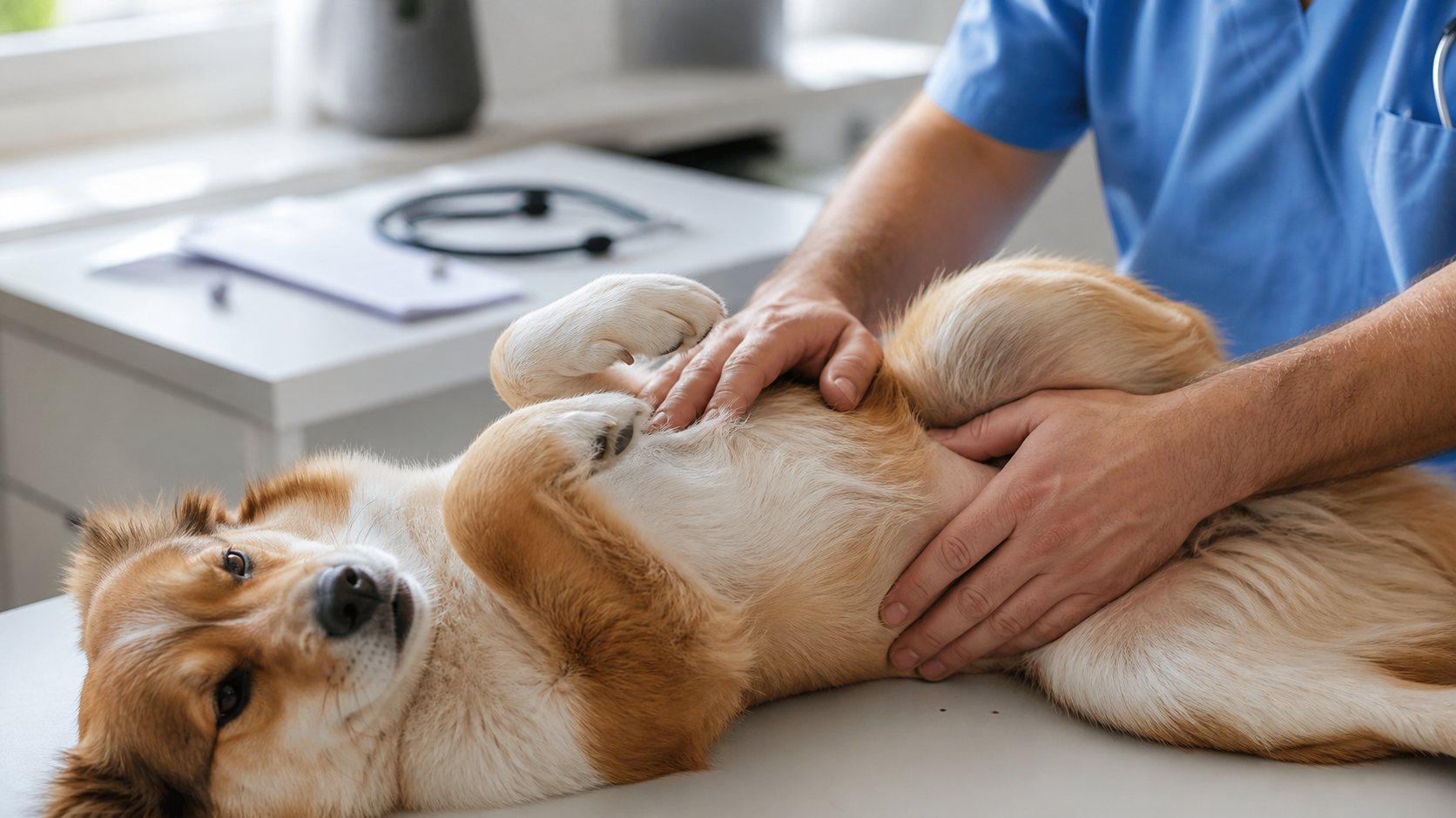 Vétérinaire examinant un chien après des vomissements